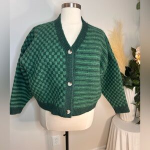 RAGA Green Multi Print V-Neck Button Cardigan Sz 2X NWT (B4)